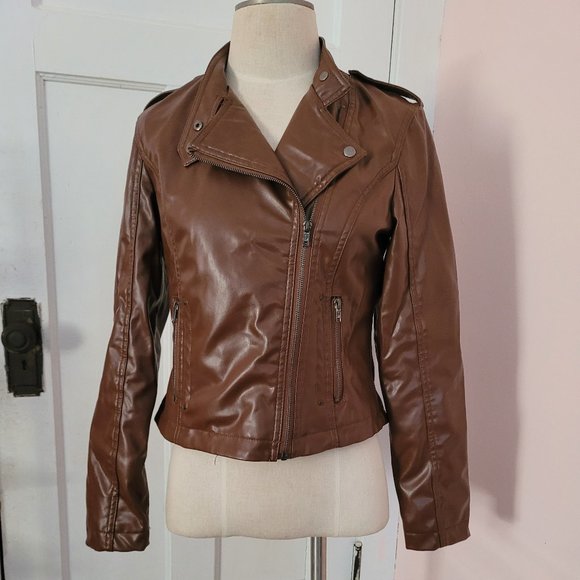 LA Redoute Collections Brown Leather Jacket Size 6 - Picture 1 of 11